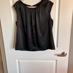 Black Shimmery Sleeveless Blouse w/ Pleating Detail on Neckline